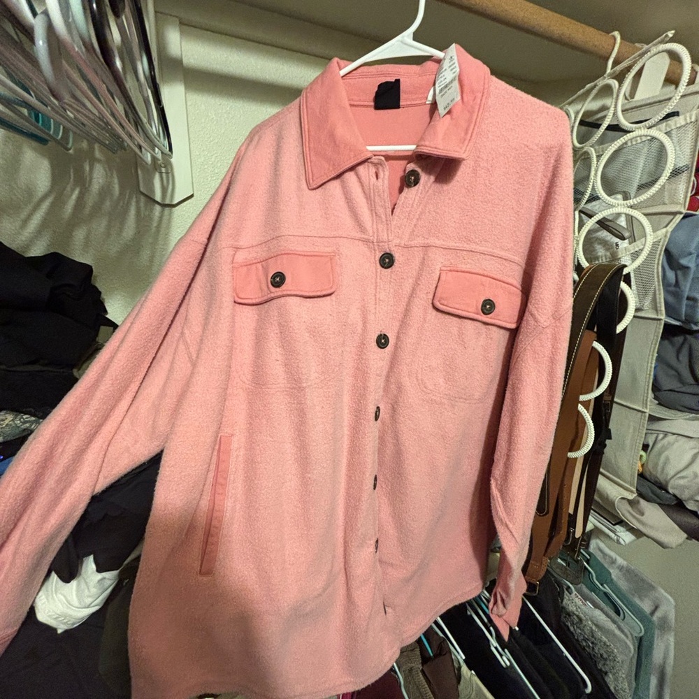 Pink Button-Up Shirt Jacket
